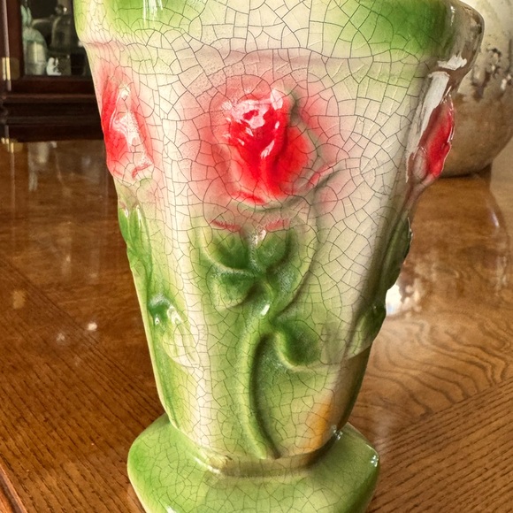 Vintage Embossed Rose Crackle Vase/Planter by Bloom Rite -MCM - Circa 1950s - Picture 2 of 4